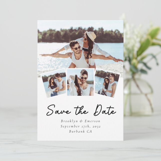 Moderne Foto Hochzeit Save The Date (Stehend Vorderseite)