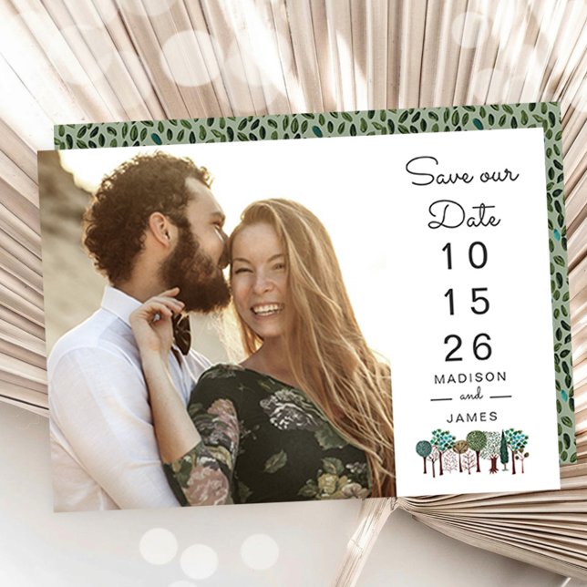 Moderne Foto-Hochzeit 'Save the Date' mit Baum-Ico Save The Date (Modern Photo Wedding Save the Date with Tree Icons)