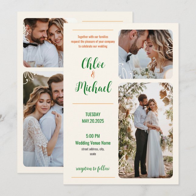 Moderne Foto Hochzeitseinladung mit QR-Code Einladung (Vorne/Hinten)