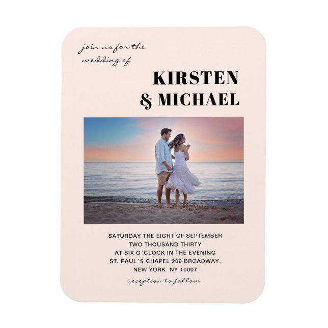 Moderne Foto Hochzeitskarte Einladung Magnet (Vertical)