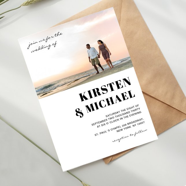 Moderne Foto Hochzeitskartkarte Einladung (Modern, photo, white, wedding invitation card.)