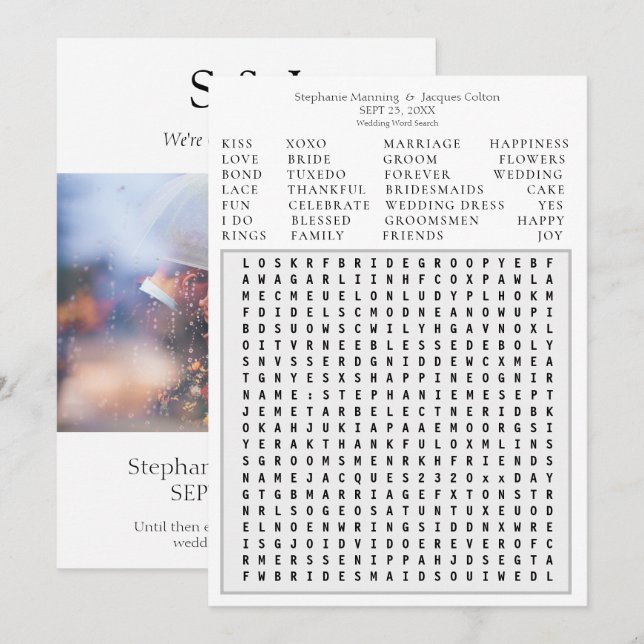 Moderne Foto Hochzeitsstimelsuche Save the Date -  Einladung (Vorne/Hinten)