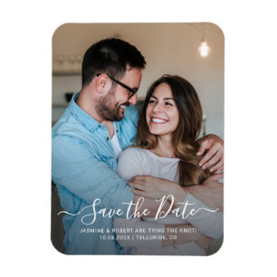 Moderne Foto-Kalligrafie-Hochzeit rettet das Datum Magnet