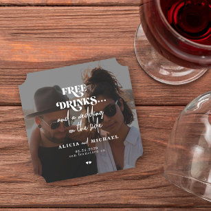 Moderne Foto kostenlose Getränke Hochzeit speicher Untersetzer
