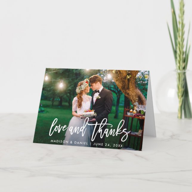 Moderne Foto-Liebe für Pinselstriche dank Hochzeit Karte (Vorderseite)