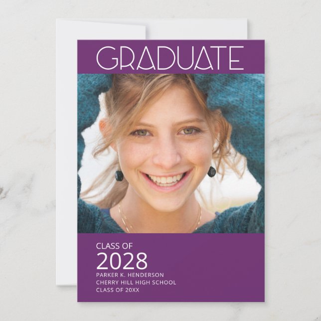 Moderne Foto-Lila-Graduierungspartei Einladung (Vorderseite)