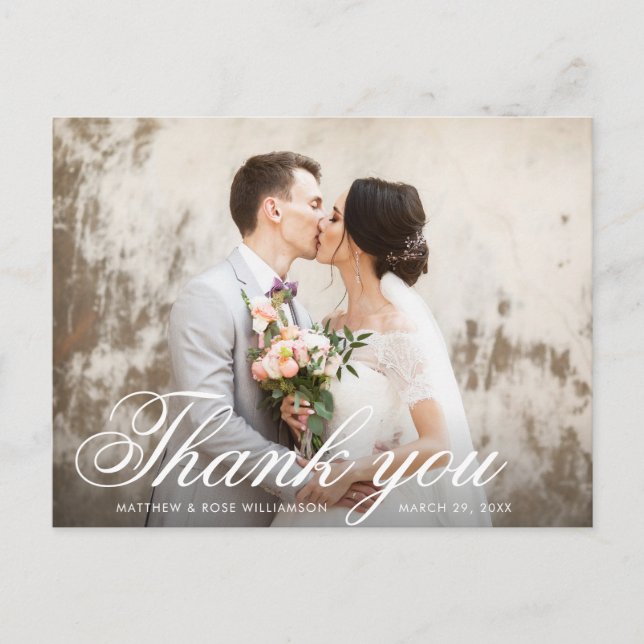 Moderne Foto Overlay Hochzeit danke Ihnen Karte (Vorderseite)