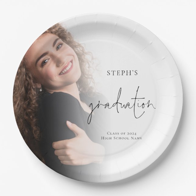 Moderne Foto Overlay Name 2024 Graduation Party Pappteller (Vorderseite)