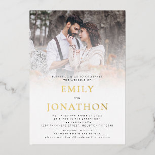 Moderne Foto-Overlay-QR-Code-Hochzeit Luxus Echt Folieneinladung