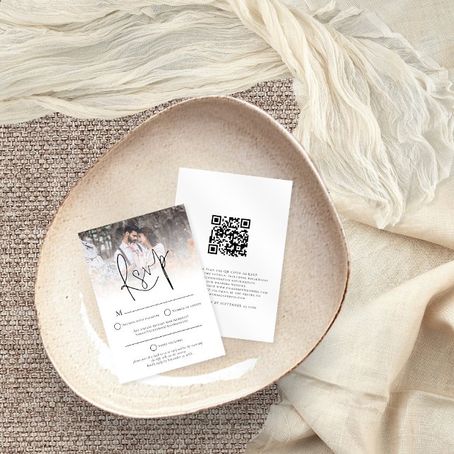 Moderne Foto Overlay QR Code Hochzeitweise RSVP-Ka Einladung (Von Creator hochgeladen)