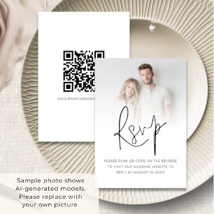 Moderne Foto-Overlay-Schriftart QR-Code-Hochzeit RSVP Karte