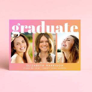 Moderne Foto Pink Orange Graduation Party Einladung