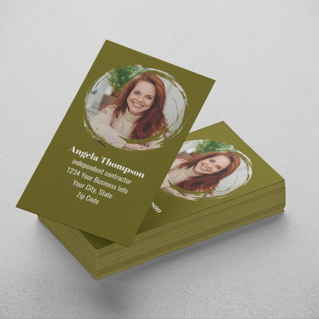 Moderne Foto-QR-Code individuell in Grün Visitenkarte (Business card with photo template.)