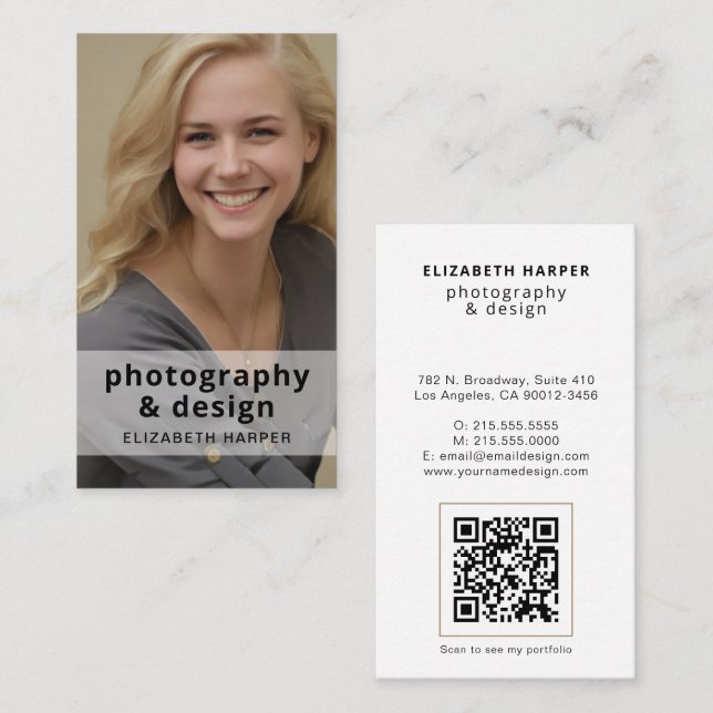 Moderne Foto-QR-Code Professional Minimalistisch Visitenkarte (Vorne/Hinten)