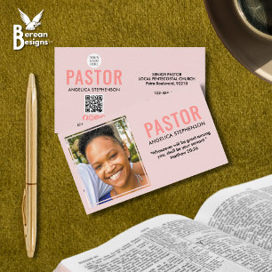 Moderne Foto-QR-Logo-Blush-Pink-Kirchenpastor Visitenkarte