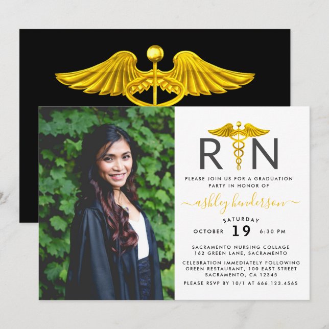 Moderne Foto RN Nurse Graduation Party Einladung (Vorne/Hinten)