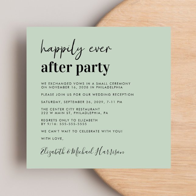 Moderne Foto Sage Green Wedding Rezeption Einladung (From private vows to a grand party - invite family and friends to celebrate your marriage!)