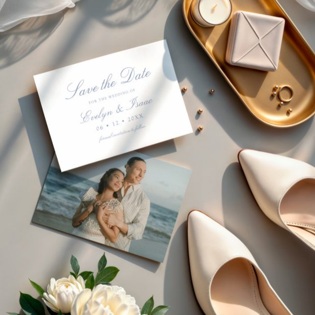 Moderne Foto Script Calligraphy Wedding Save The Date (Von Creator hochgeladen)