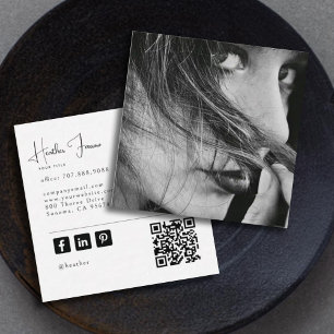Moderne Foto Script Name Social QR Code Quadratische Visitenkarte