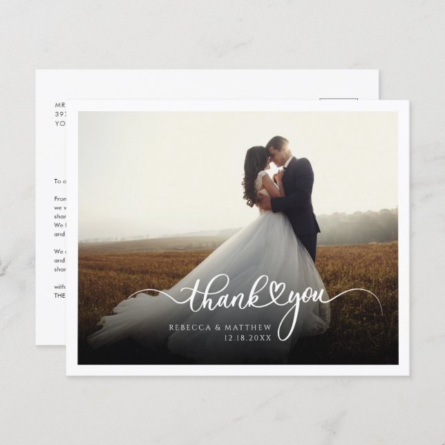 Moderne Foto Script Wedding Danke Card (Vorne/Hinten)