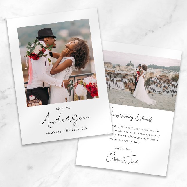 Moderne Foto Script Wedding Dankeskarte (Von Creator hochgeladen)