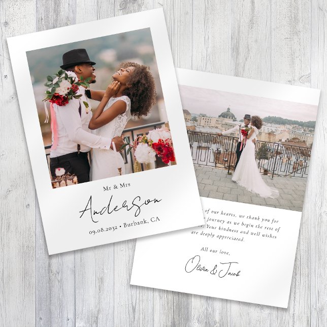 Moderne Foto Script Wedding Dankeskarte (Von Creator hochgeladen)