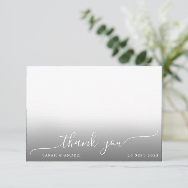 Moderne Foto Script Wedding Dankeskarte (Stehend Vorderseite)