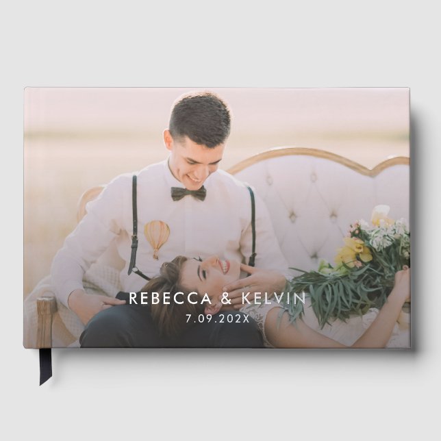 Moderne Foto-Silberstreifen-Hochzeit Gästebuch (Vorderseite)