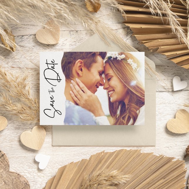 Moderne Foto-Skriptereihen speichern das Datum Save The Date (Modern Photo Script Wedding Save The Date)
