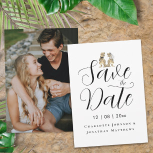 Moderne Foto-Spaß Dinosaurier Braut & Bräutigam Ho Save The Date