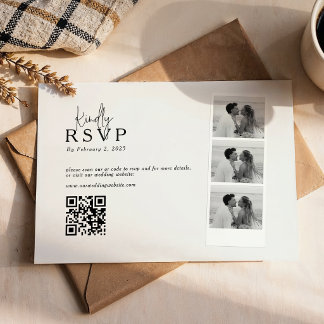 Moderne Foto-Streifen-Collage QR-Code Hochzeit RSVP Karte