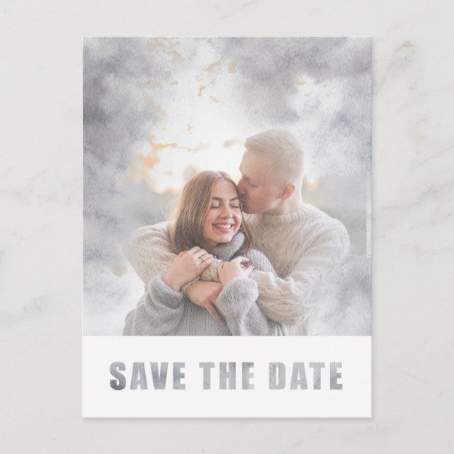 Moderne Foto Text Overlay-Hochzeit speichern das D Ankündigungspostkarte (Vorderseite)