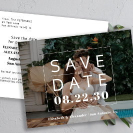 Moderne Foto-Typografie Schwarz-Weiß-Hochzeit Ankündigungspostkarte