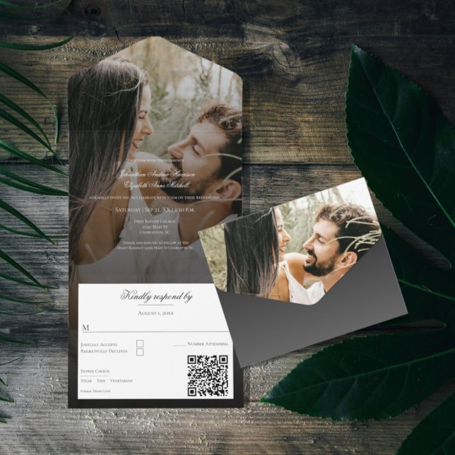 Moderne Foto- und Black Overlay-Hochzeit All In One Einladung (Modern Photo and Black Overlay All in One Wedding Invitation)