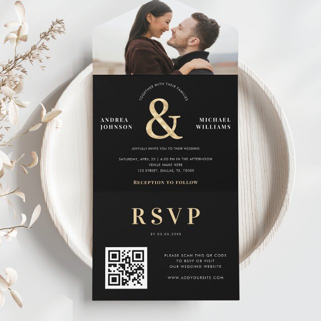 Moderne Foto- und Goldverkleidungen und QR-Code fü All In One Einladung (Von Creator hochgeladen)
