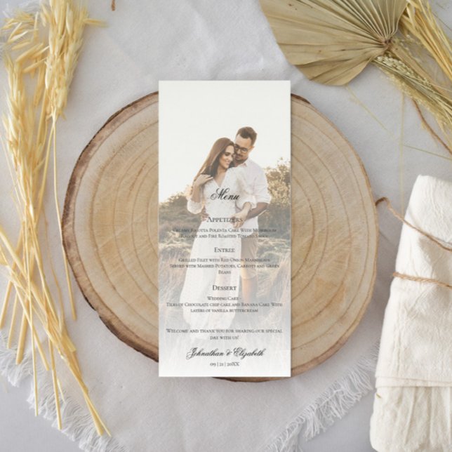 Moderne Foto- und Overlay-Hochzeit Menükarte (Modern Photo and Overlay Wedding Menu)