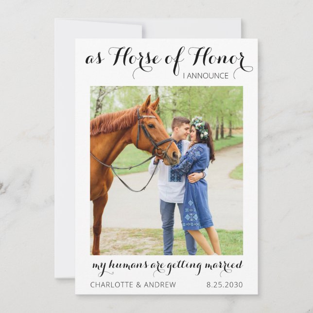 Moderne Foto Verlobung Horse Wedding Save The Date (Vorderseite)