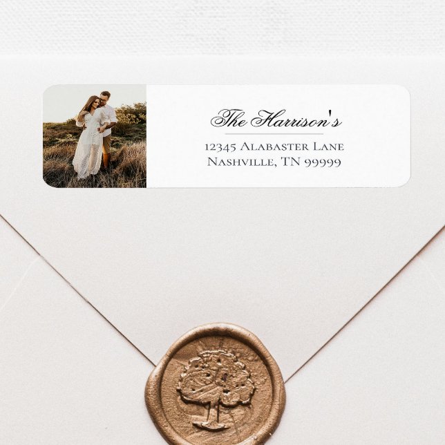 Moderne Foto Wedding Rücksendeadresse | Weiß (Modern Photo Wedding Return Address Labels)