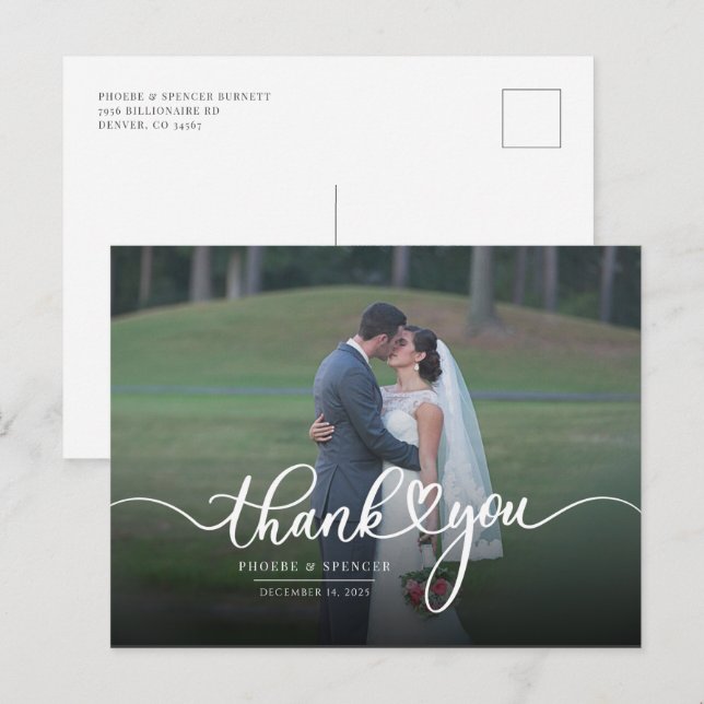 Moderne Foto Wedding Vielen Dank Postkarte (Vorne/Hinten)
