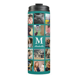 Moderne FotoCollage der 24-Familie mit Initial & N Thermosbecher