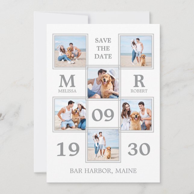 Moderne FotoCollage Einzigartige Hochzeit retten d Save The Date (Vorderseite)