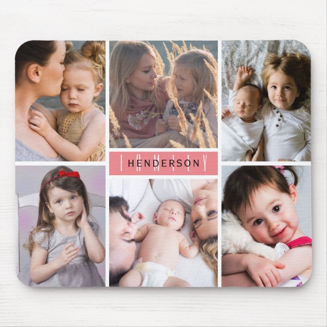 Moderne Fotocollage Familienname Mousepad (Vorne)