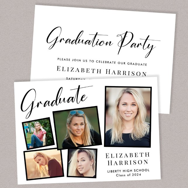 Moderne Fotocollage Graduation Party Einladung (A modern photo collage graduation party invitation to celebrate the graduate's achievements)