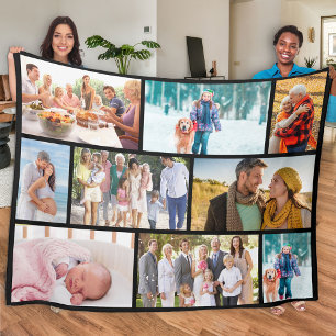 Moderne Fotocollage im Mauerwerksstil Schwarz Fleecedecke