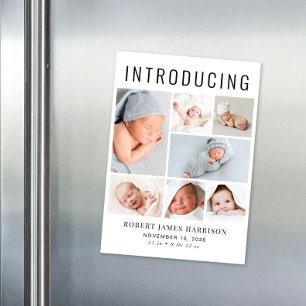 Moderne Fotocollage Magnetic Birth Ankündigung