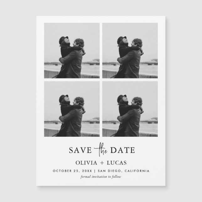 Moderne Fotocollage Magnetic Wedding Rettete die D Magnetkarte (Vorderseite)