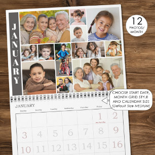 Moderne Fotocollage mit 12 Fotos pro Monat Kalender