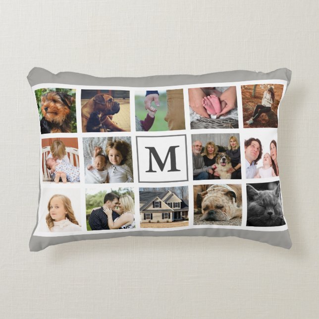 Moderne FotoCollage | Monogramm Dekokissen (Vorderseite)