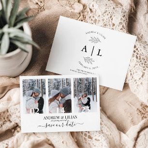 Moderne Fotocollage Monogramm Minimalistische Hoch Save The Date