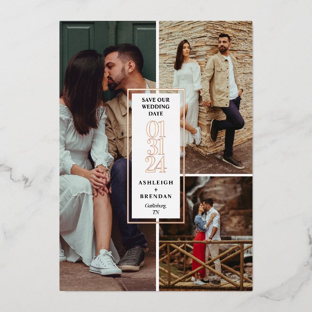 Moderne FotoCollage Save the Date Folieneinladung (Vorderseite)